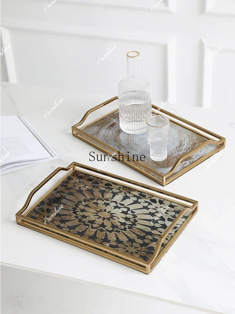 

Glass storage fruit plate rectangular household water cup storage plateP