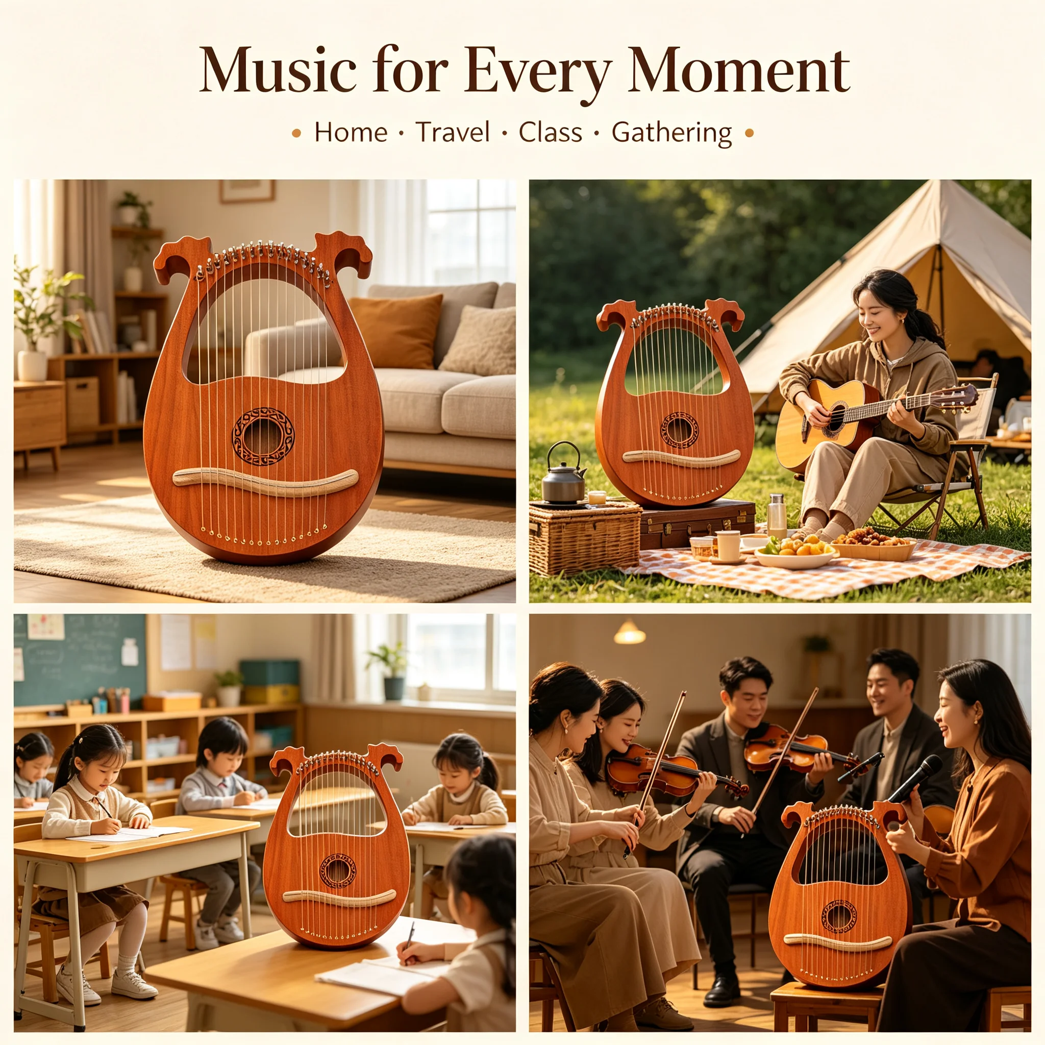 16-String Harp for Beginners, Portable Mahogany Lyre with Tuner & Plectrums, Lightweight 2.09 lbs, Elegant European Style Instrument for Music Lovers