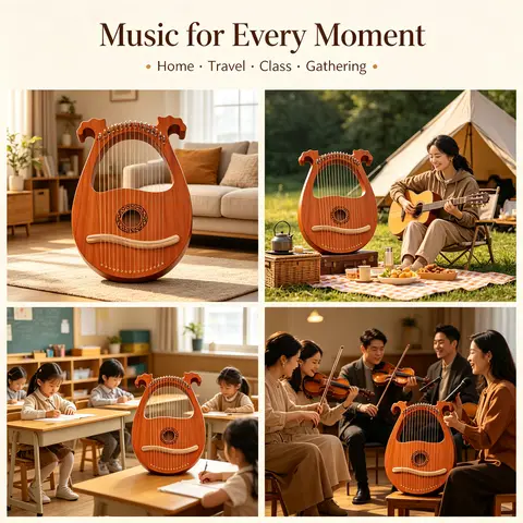 16-String Harp for Beginners, Portable Mahogany Lyre with Tuner & Plectrums, Lightweight 2.09 lbs, Elegant European Style Instrument for Music Lovers