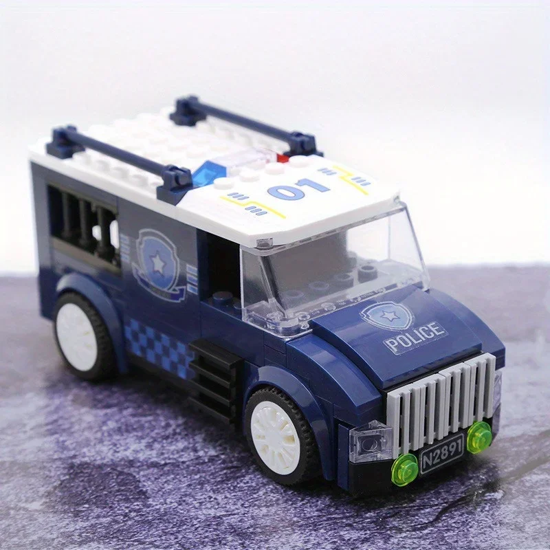 99 pièces ville Police voiture jouets blocs de construction Kit Puzzle jouets bleu cadeau Police série voiture enfants briques joyeux cadeau
