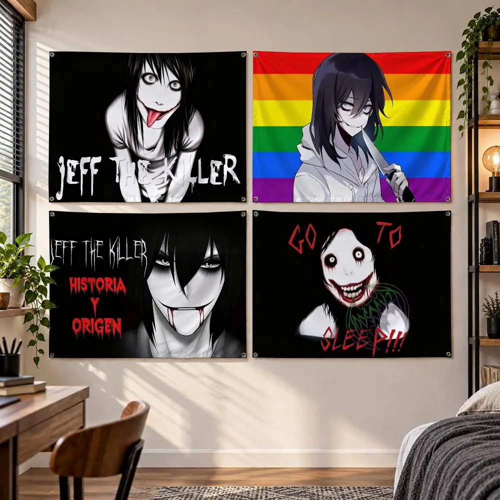 Horror J-Jeff The Killer Creepypasta Flags Banner Decor for Bedroom,Garden,Party,Club,Gaming Room,Indoor Outdoor