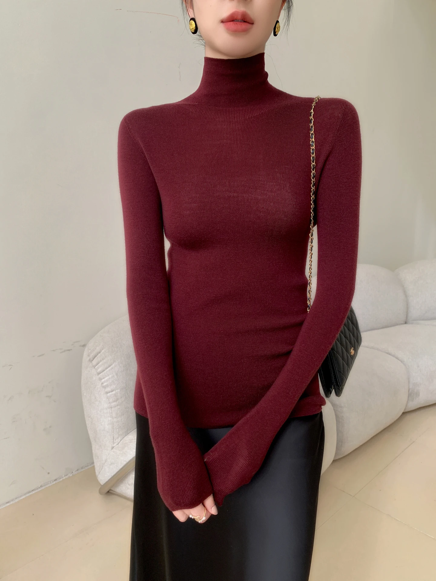 

High Quality 100% Wool Women Sweater Spring Autumn Female Knitwear Turtleneck Pullover Cozy Slim Blouse Long Sleeve Clothes Tops