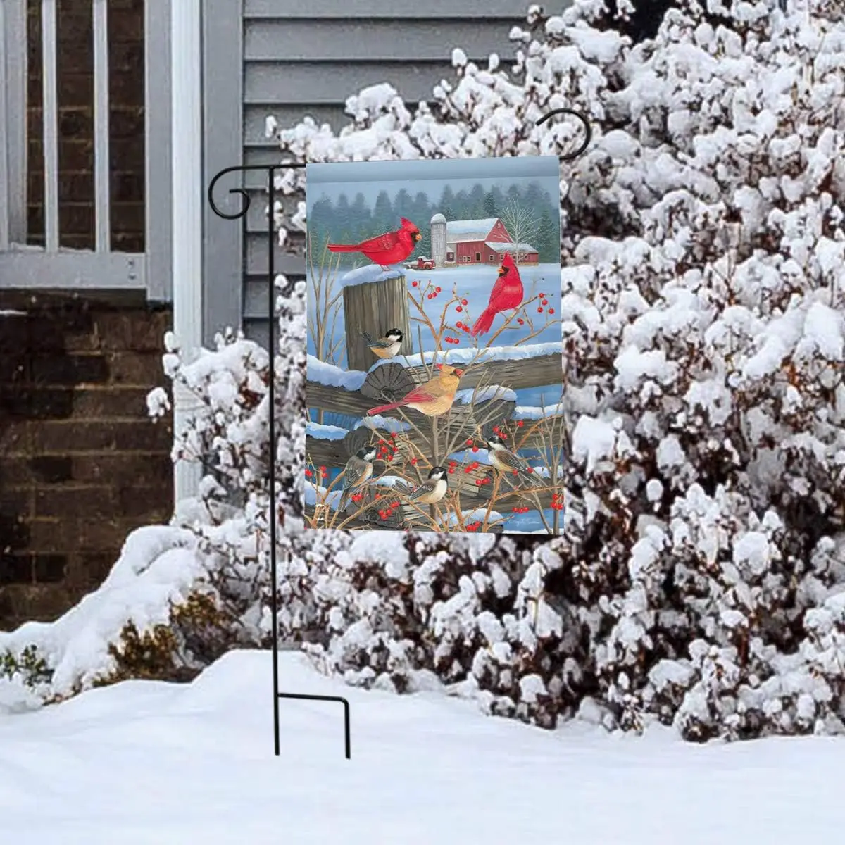 Birds of Winter Cardinals Garden Flag Snowy Fencepost 18