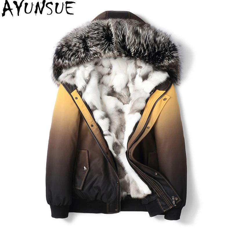 AYUNSUE Real Fur Parkas Men Clothing Winter Detachable Fox Fur Liner Jacket for Man 25 Short Hooded Natural Fur Coat Fox Collar