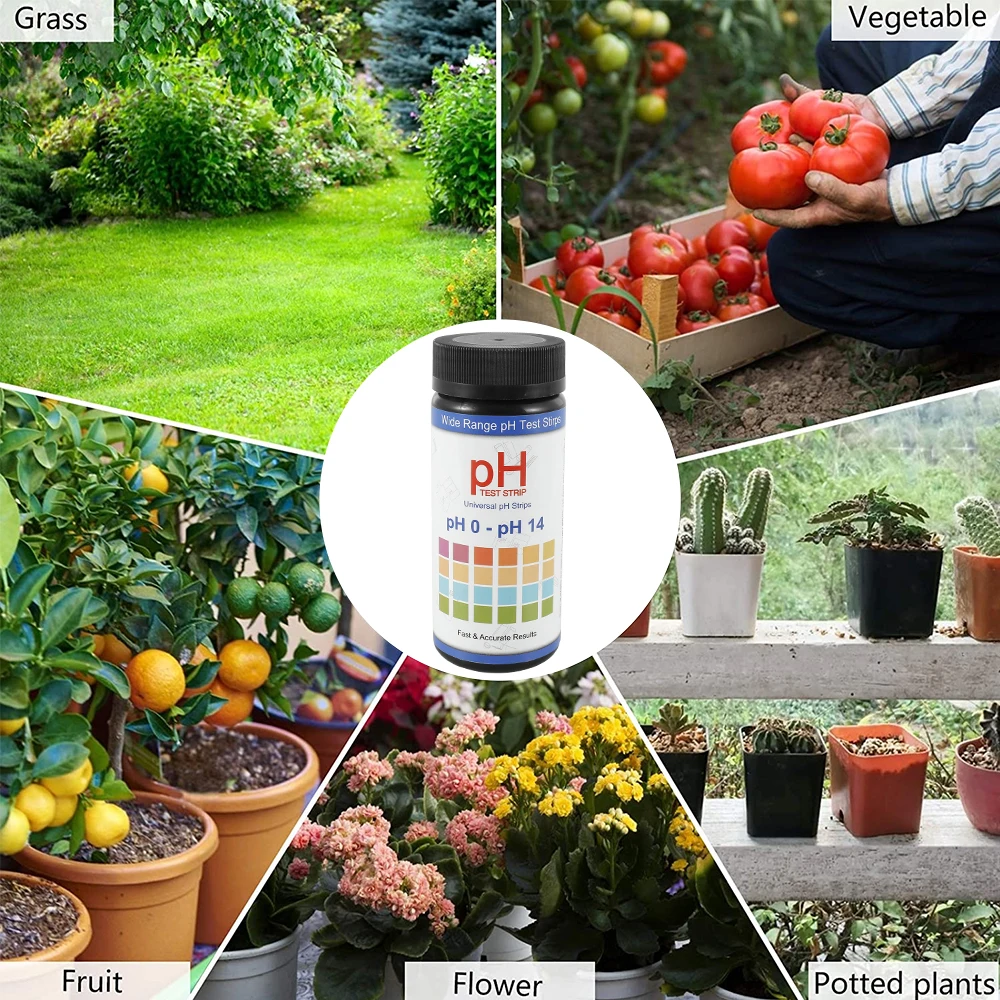 0-14 PH Test Strips Fast and Accurate Soil Testing Paper Soil Acidity Detector Plant Care Toolfor Indoor Outdoor Garden Lawn