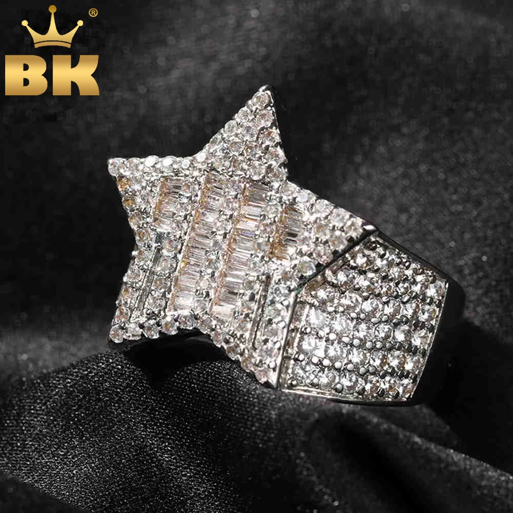 

TBTK Star Rings Full Iced Stripe BaguetteCubic Zirconia Hiphop Ring Jewelry Gift For Men And Women Drop Shipping