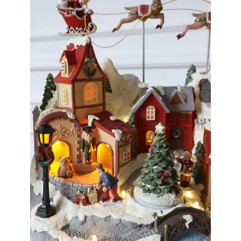 Christmas micro-landscape desktop ornament, electric rotating train music box