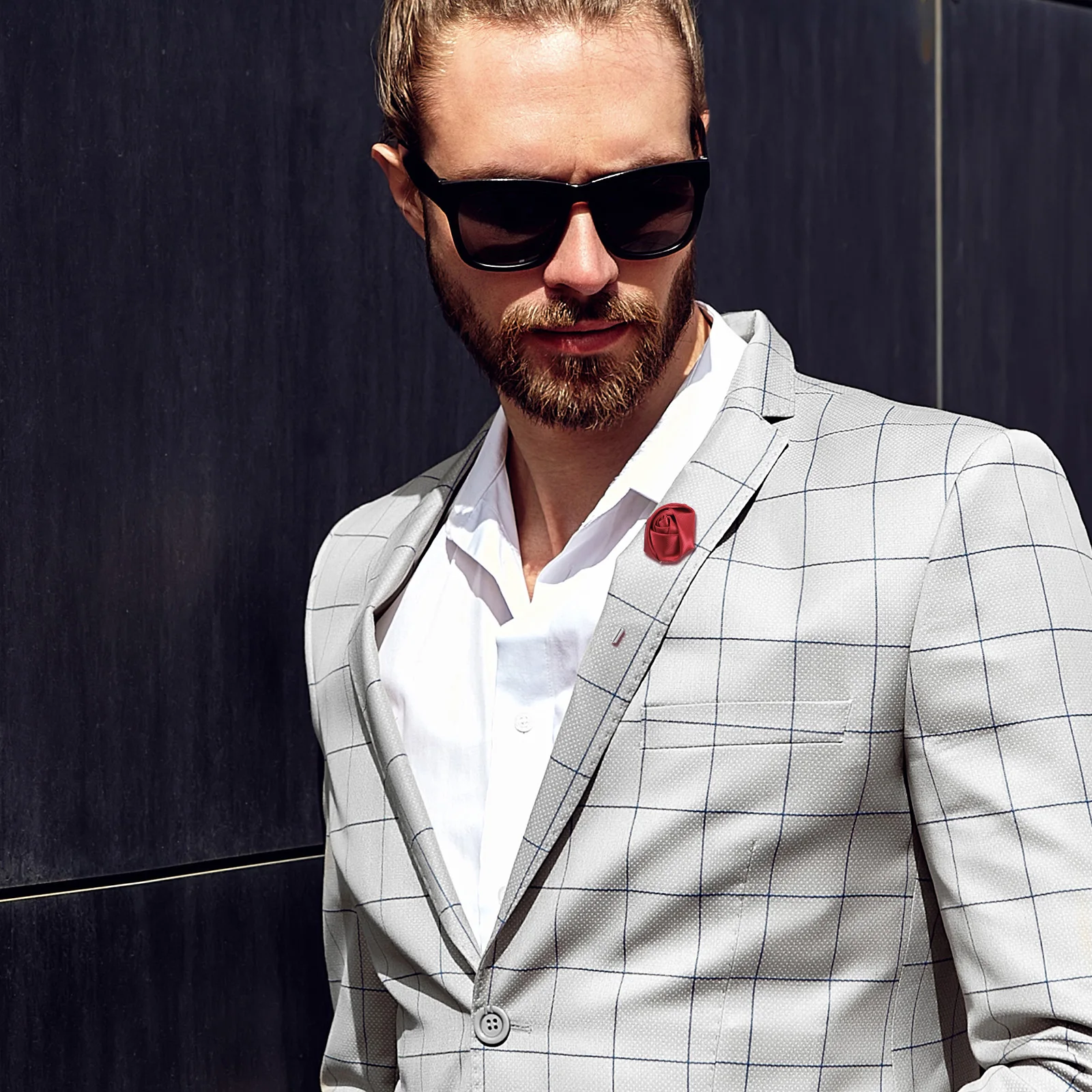 

Men Rose Flower Lapel Boutonniere Brooch Tie Pin Wine Red Durable Cloth Alloy Handmade Accessory Men Lapel Pin