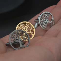 Wholesale Fashion Cufflinks Beautiful Stainless Steel Tree of Life Pattern Wedding Use Father and Husband Holiday Gift Amulet