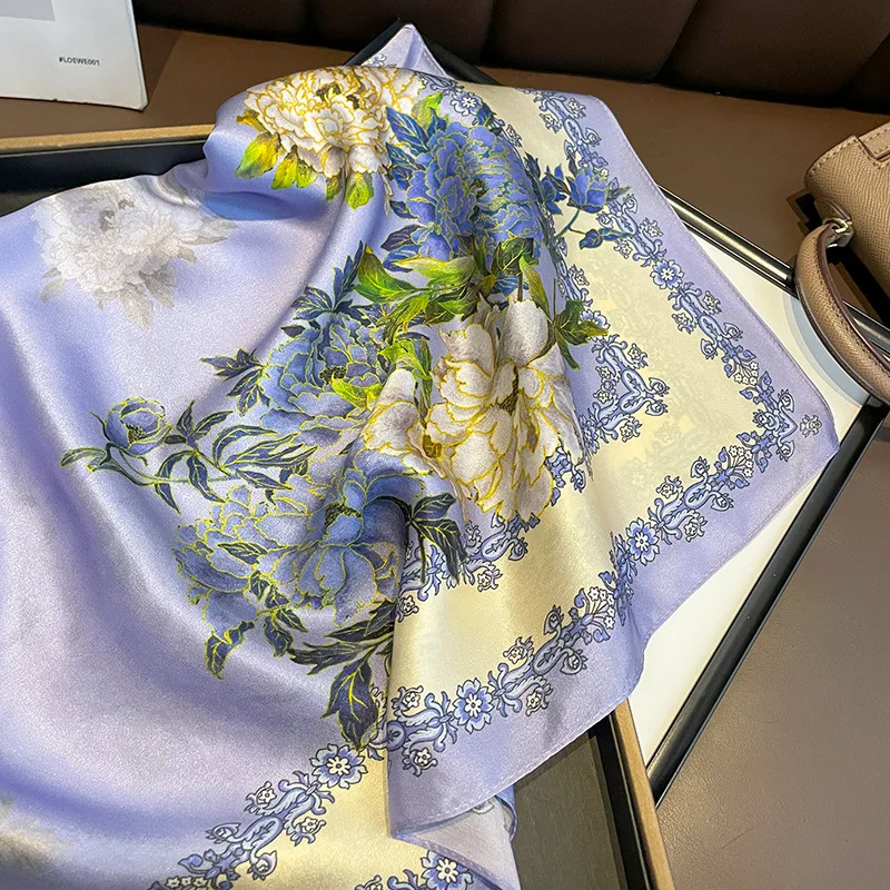 Luxury Brand 100% Real Silk Square Scarf Women Design Wrap Hair Ribbon Headband Shawl Ladies Neck Tie Neckerchief Wrist Bandana