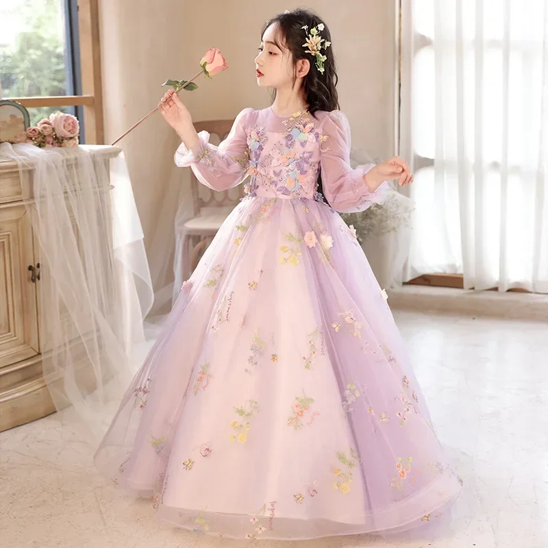 Dress for Girls Flower Kids Bridesmaid Robe Children Long Prom Ball Gown Teenagers Luxury DressES Vestidos Wedding Evening Party