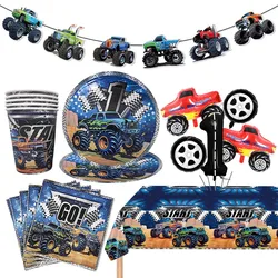 Monster Truck Birthday Party Supplies Tablecloth Paper Plate Napkin Cup Balloon Monster Truck Theme for Kids 1st Birthday Decors