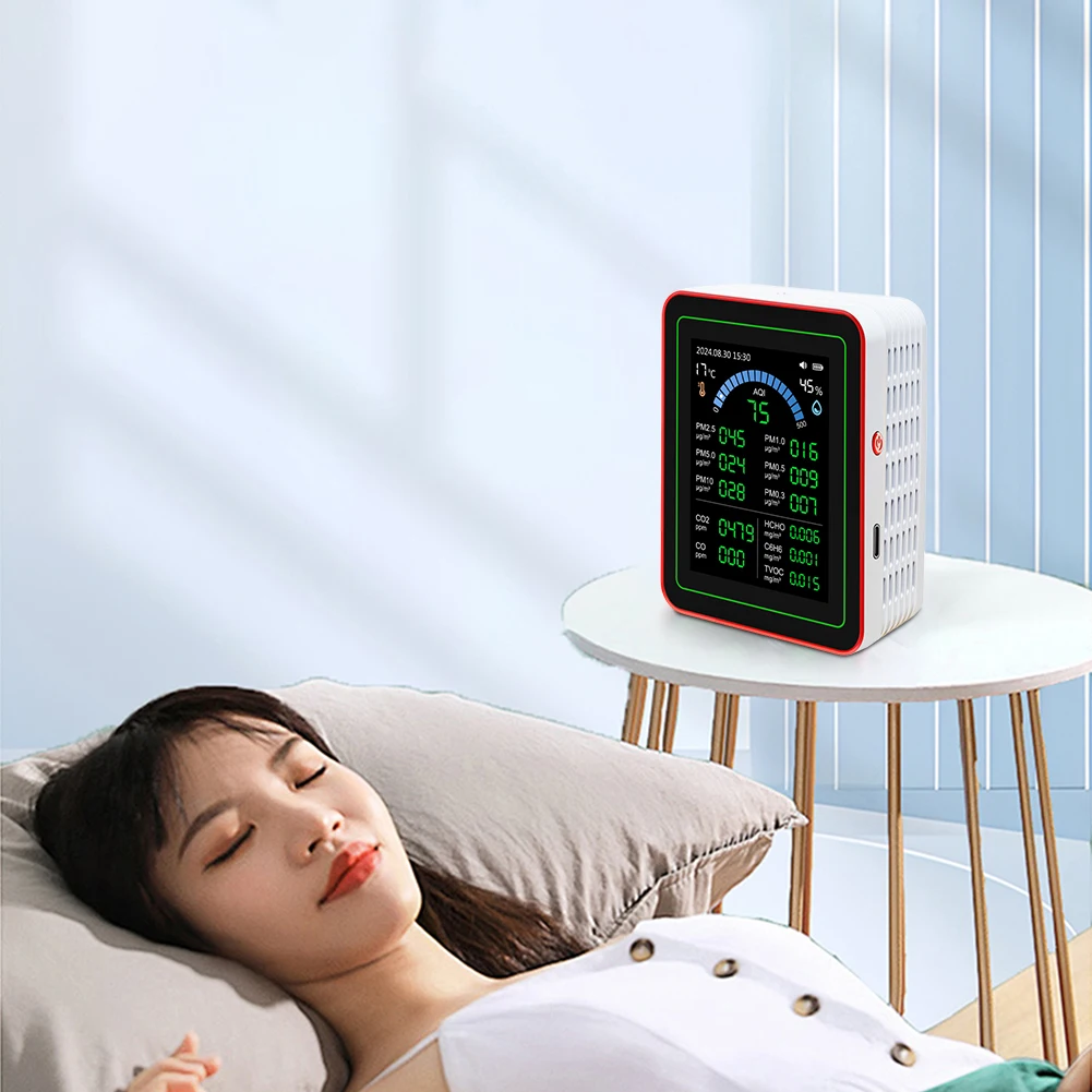 18 in 1 전문가용 공기질 측정기 6AQI HCHO PM2.5 PM10 CO2 휴대용 공기질 테스트기 가정 호텔 사무실 차량용