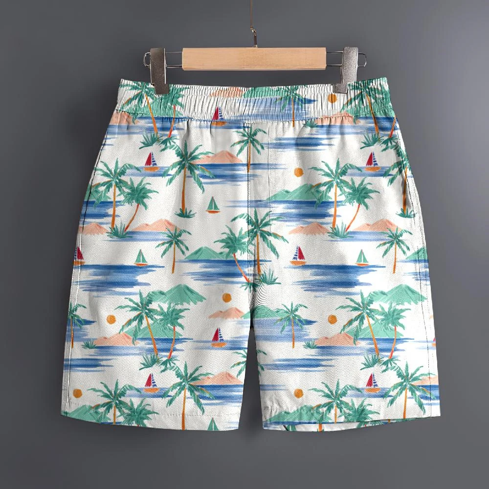 Men's Hawaiian 3D Coconut Tree Pattern Beach Shorts Quick Dry Outdoor Leisure Sports Shorts Fashion Men's Shorts