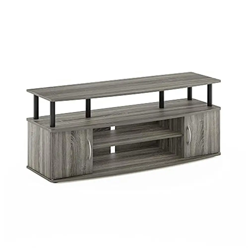 Entertainment Stand TV Storage Shelves Display French Oak Grey/Black Composite Wood 47.24