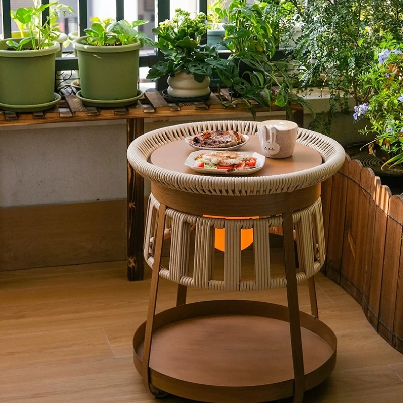 

Outdoor coffee table light courtyard open-air leisure balcony rattan tea table small floor lamp