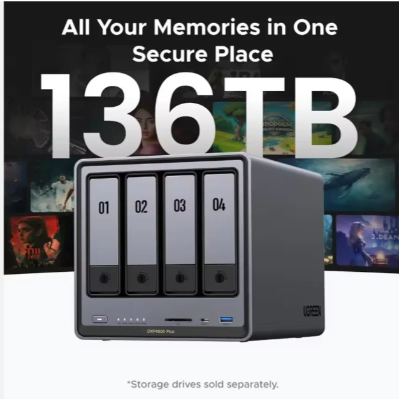 NASync DXP4800 Plus 4 Bay Desktop NAS Intel Pentium Gold 8505 5 Core CPU 4K 60Hz Network Attached Storage (Diskless)