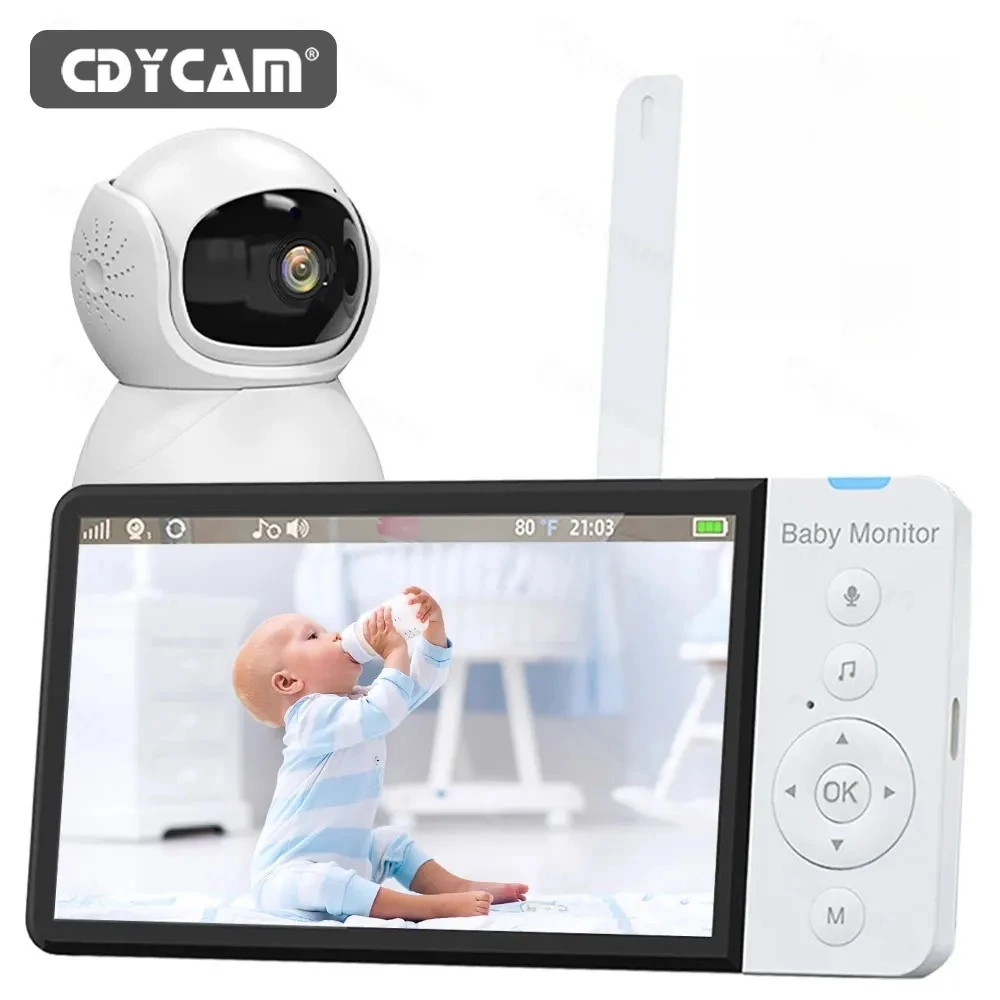 5'' Video Baby Monitor With PTZ Camera IR Night Vision 2-Way Audio 5000mAh Battery VOX Lullaby Home Surveillance Security Nanny