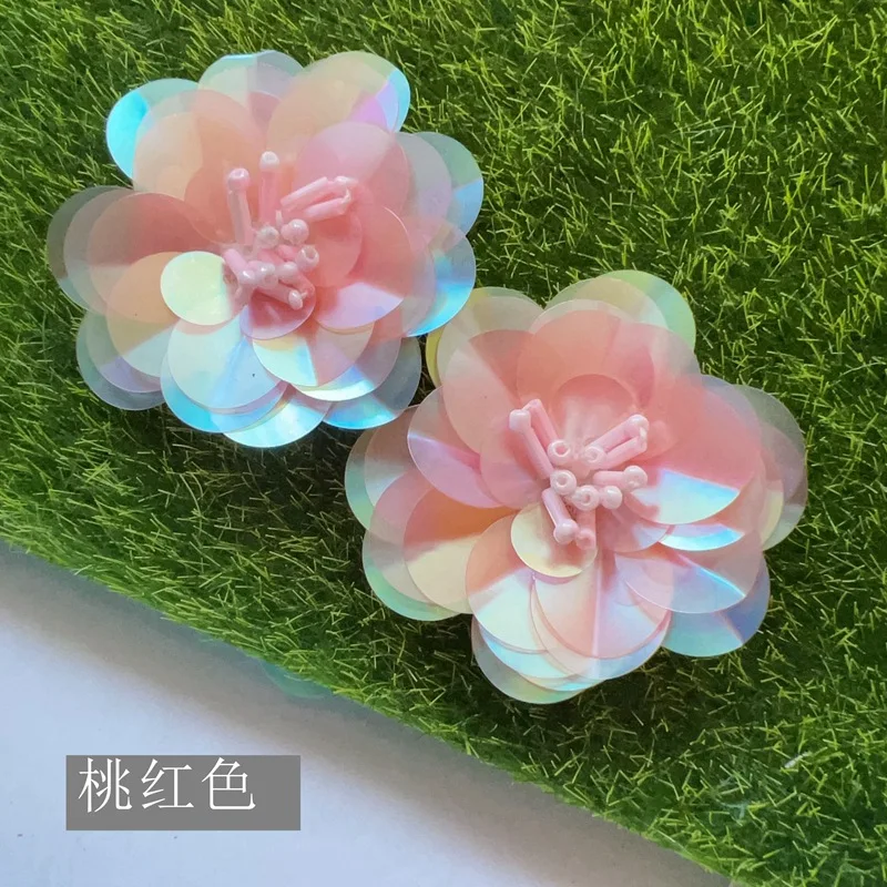 10PCS   DIY handmade beaded purple sequined flower corsage, shoe flower, clothing fabric embroidery patch
