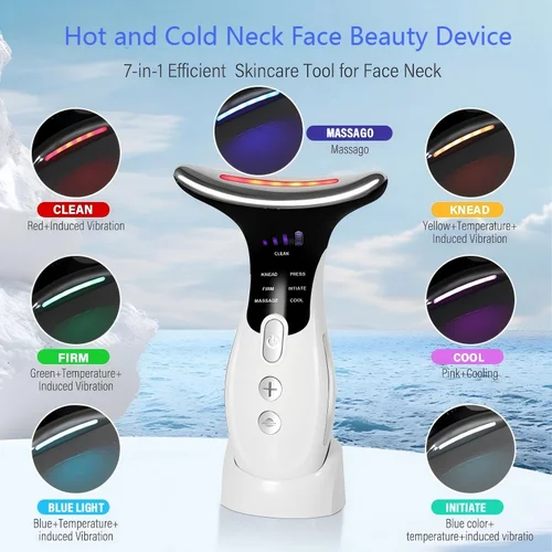 Imagen 1 del producto El más nuevo dispositivo de belleza Facial de cuello frío y cálido 7 en 1 LED masajeador Facial de microcorriente herramienta de cuidado de la piel para eliminar arrugas doble barbilla
