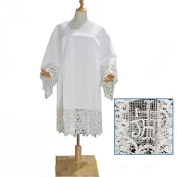 Clergy Surplice Cotta Superpelliceum Square Neck Christian Church Liturgical Vestment Tunic Linen Short Robe Pleated Lace