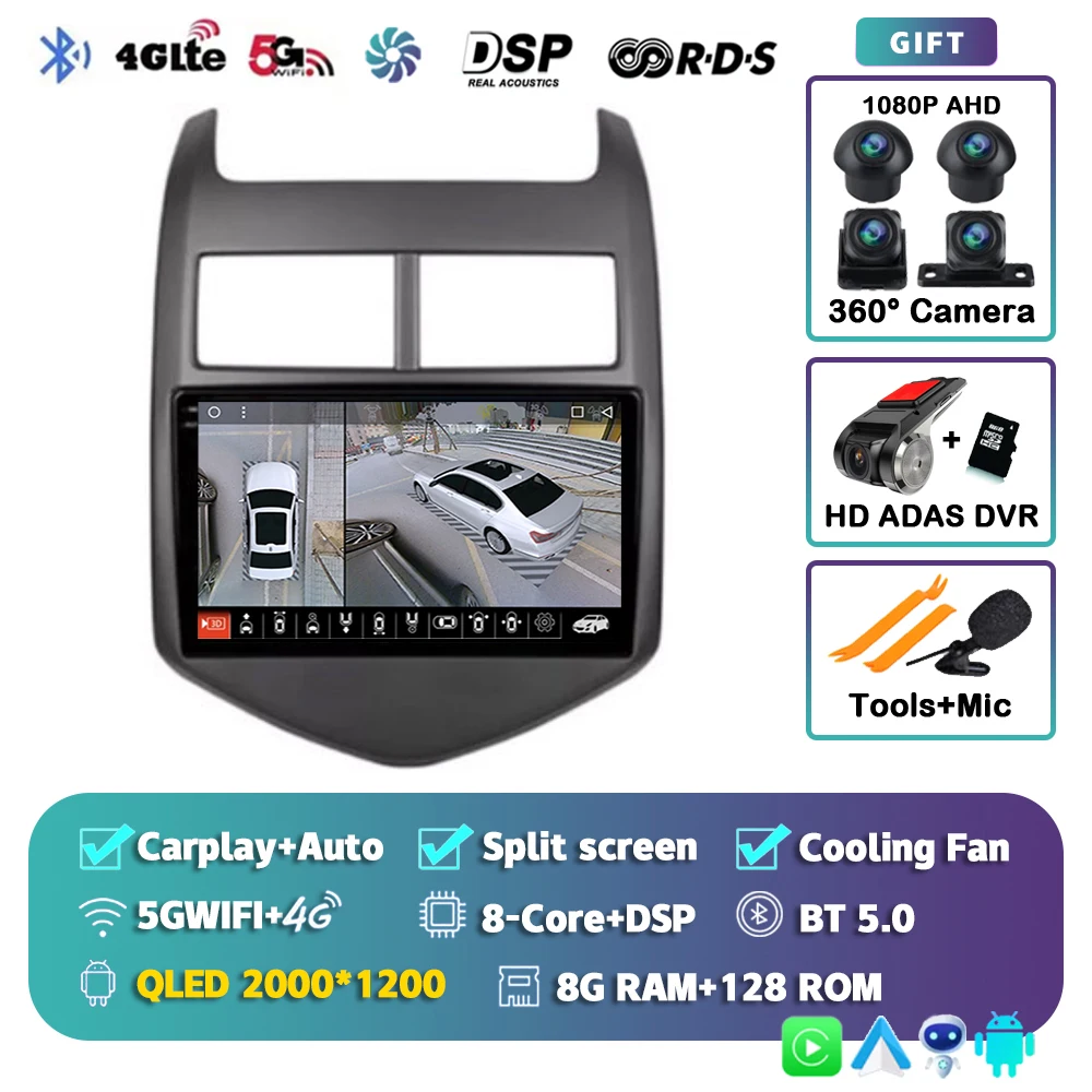 Android 15 CarPlay Auto Radio Multimedia Speler Voor Chevrolet Aveo 2 Sonic T300 2011-2015 Navigatie GPS 2din Stereo Audio