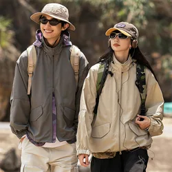 Women Men Outdoor Waterproof Loose Casual Sport Cargo Jacket Unisex Spring Autumn Hooded Track Coat Outerwear Clothing