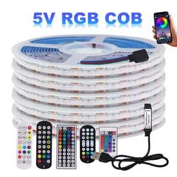 5V USB RGB COB LED Strip Light Bluetooth-compatible Remote Control Flexible Tape 576LEDs High Density Linear Lighting for Home