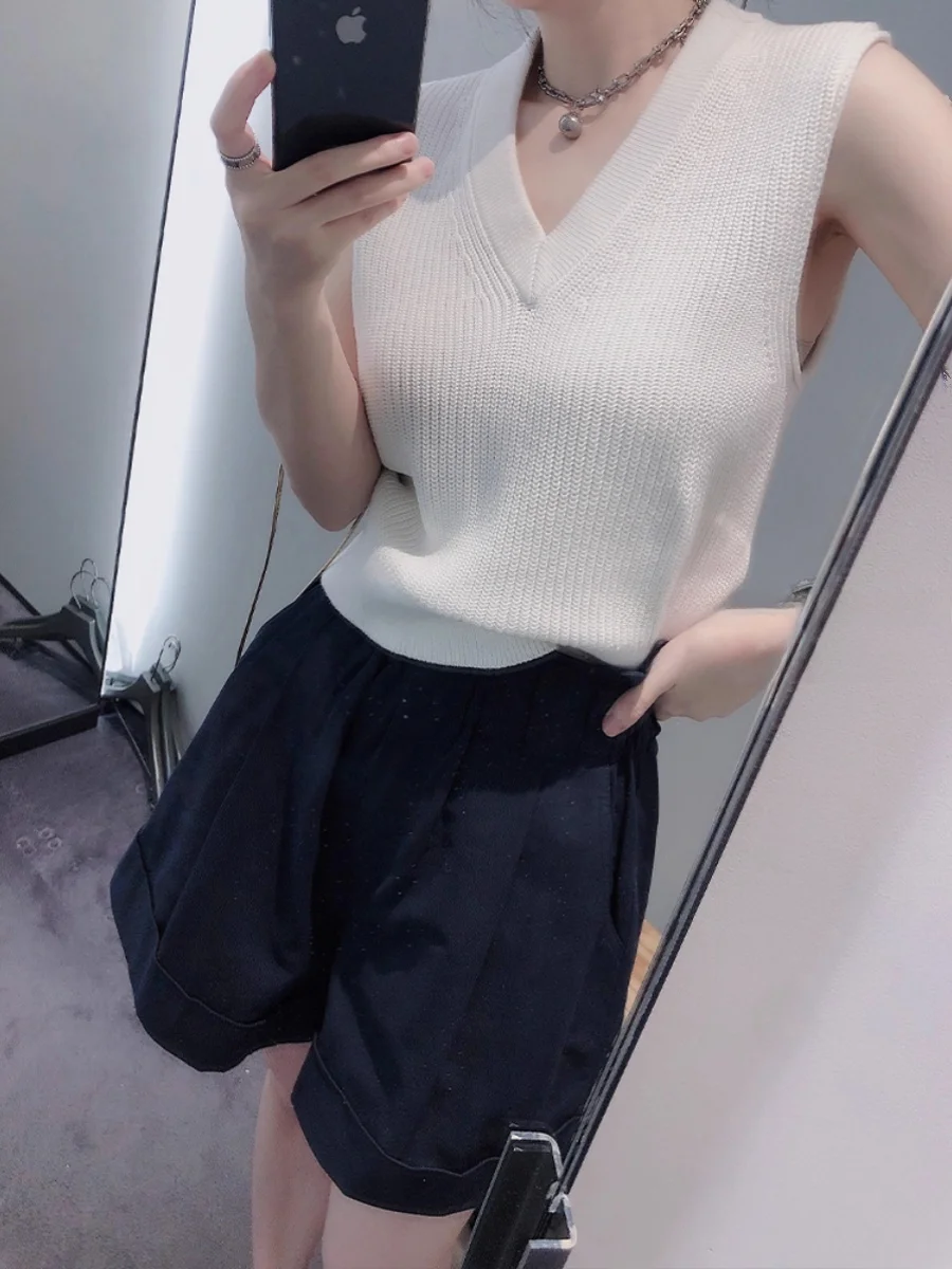 Cachi a vita alta Elastico Bloom Casual orts Donna Estate di grandi dimensioni Allentato Versatile Abbigliamento da lavoro Gamba larga A-Line Pantaloni a cinque quarti