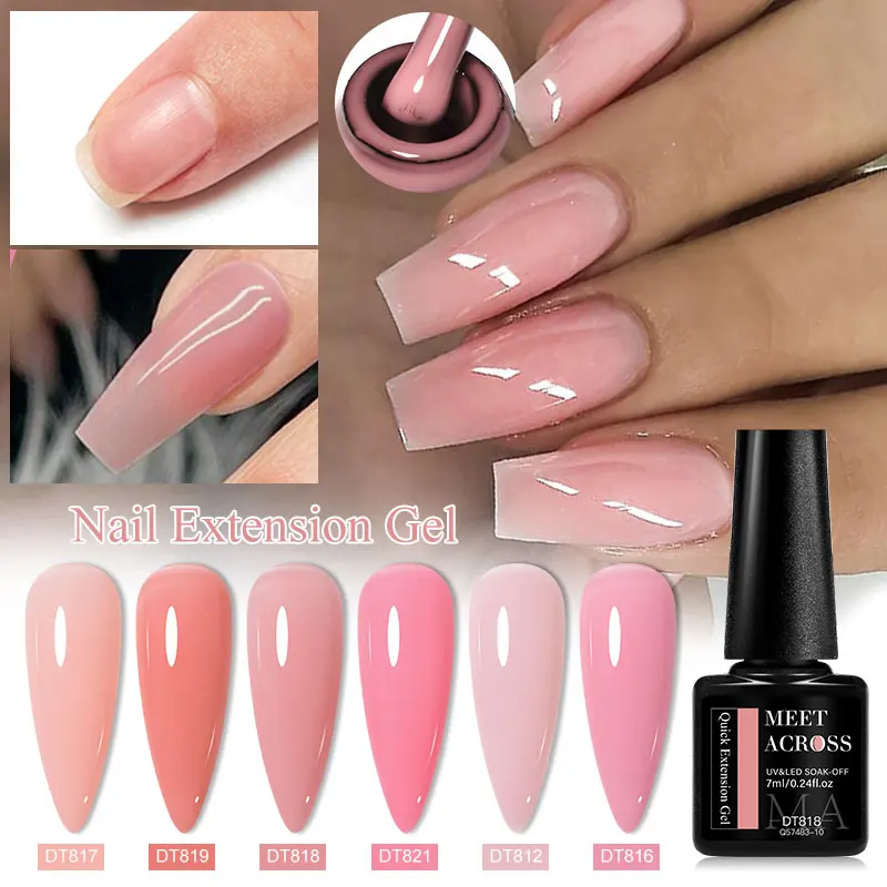 MEET ACROSS 6 stks/set Melkachtig Wit Helder Roze Quick Extension Gel Polish Vinger Extension Semi Permanente Nart Art Harde Gel Vernis