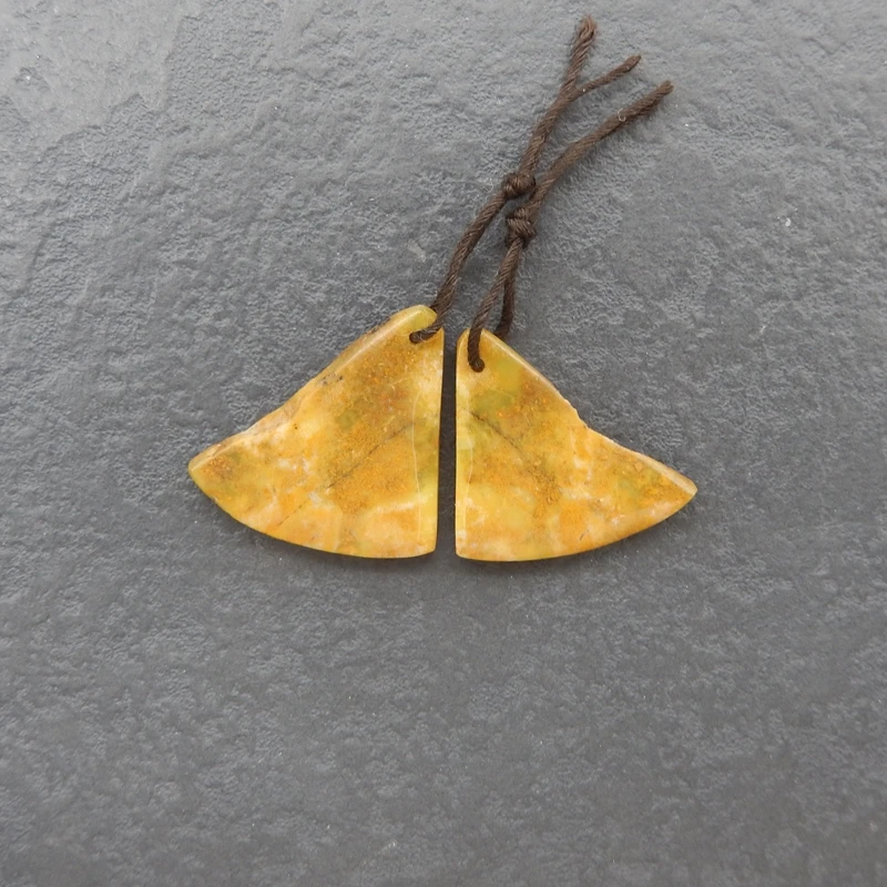 

Yellow Opal Matching Fan-Shaped Drop Earrings – Warm Gold-Toned Gemstone Jewelry Set 27x25x5mm-6.1g