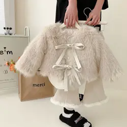 Girls' 2023 Winter Suit with Plush and Thickened Girls' Coat Baby Top and Two-piece Clothing Set Kids Boutique Clothes New