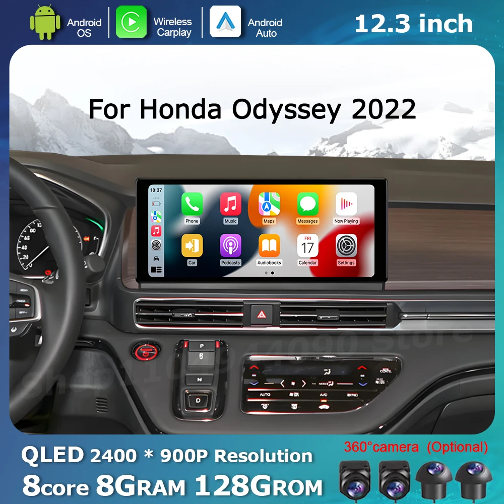 

Wireless Carplay Android Auto for Honda Odyssey 2022 Multimedia Radio Player GPS Navi WiFi DSP Stereo Car QLED Display Screen