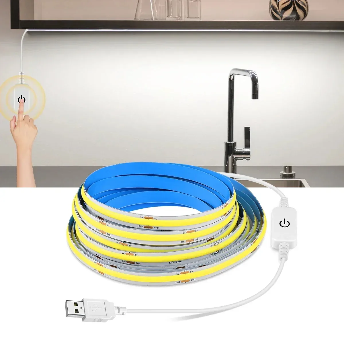 LED COB Light Strip Touch Dimmer Flexible Diode Tape 5V USB Linear Indoor Lighting Lamp Room DIY TV Mirror Backlight Wall Decor