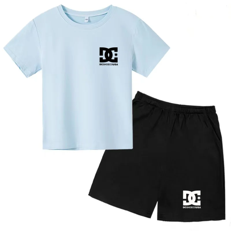 

Kids Two-piece Sunshine Letters Cool Summer T-shirt Charming Coat Top 3-12 Years Short-Sleeved+Shorts Boys Girl Brand Casual Set