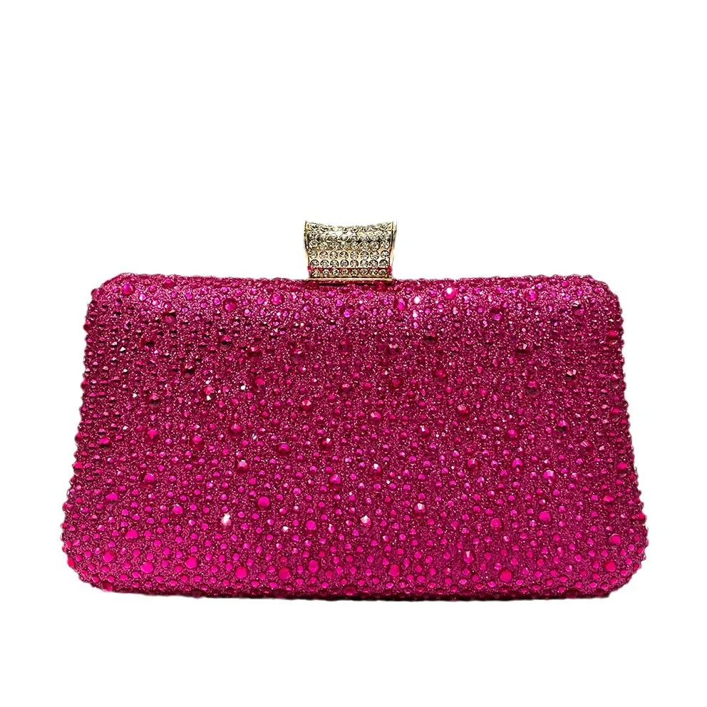 

Розово-красный блестящий роскошный декоративный клатч со стразами и стразами, женская модная элегантная обеденная сумка с темпераментом