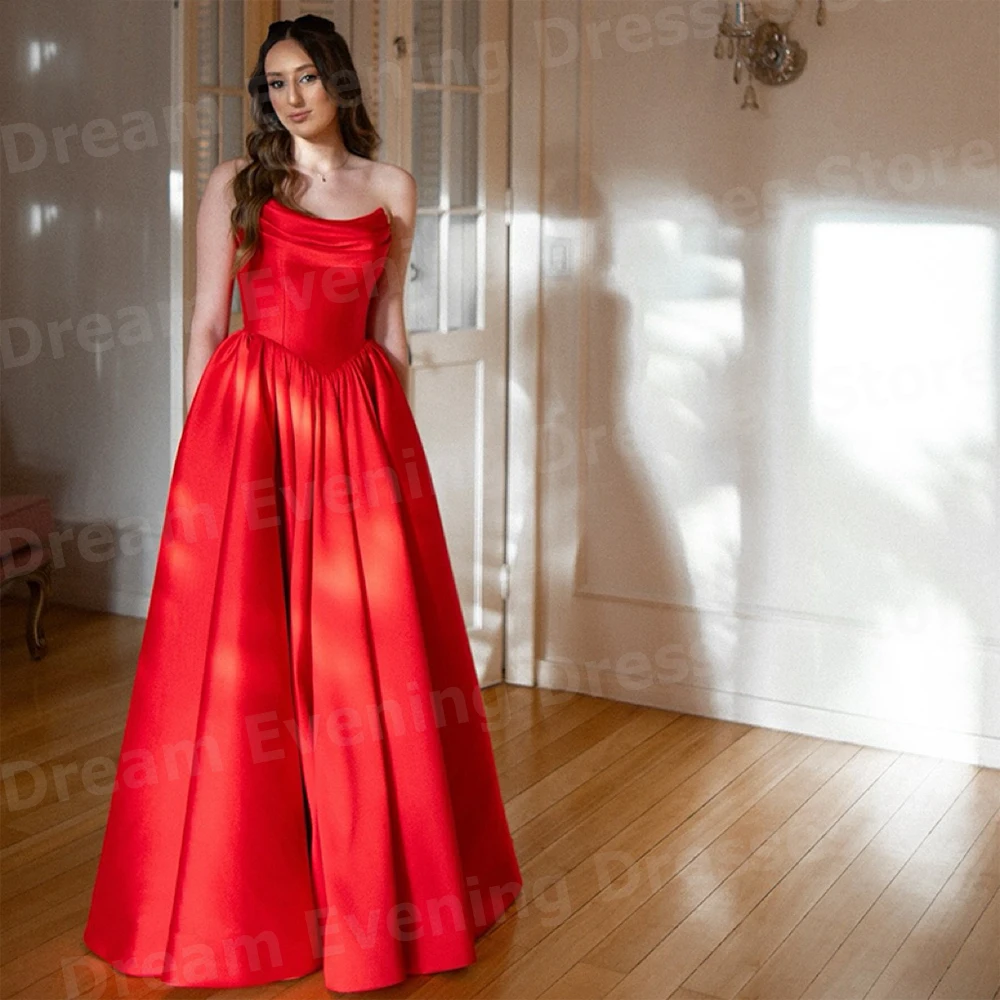 Robe de soirée ligne A pour femme, robe de Rhsans bretelles personnalisée, robe de soirée formelle, robe éducative, rouge simple, quelle fibre, dos nu