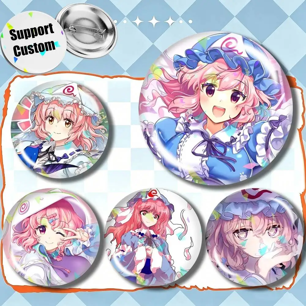Broches Redondos Personalizables del Juego Yuyuko Saigyouji T-Touhou-LW, Insignias Personalizadas con Diseño de Cristal Roto, Accesorio de Moda