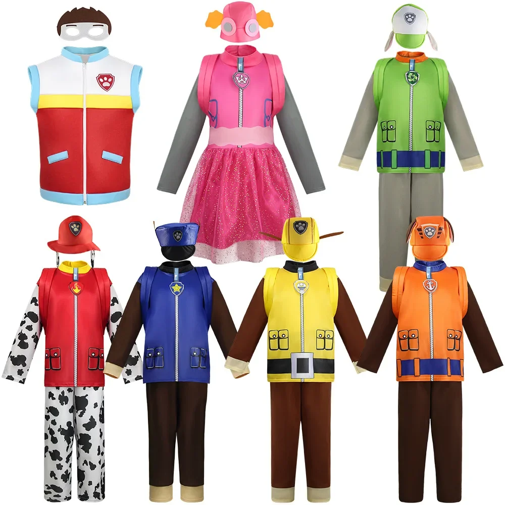 PAW Patrols Kids Children Marshall Chase Rubble Rocky Cosplay Costume Carnival Cos Skye Party Dresses Halloween Clothing Gift