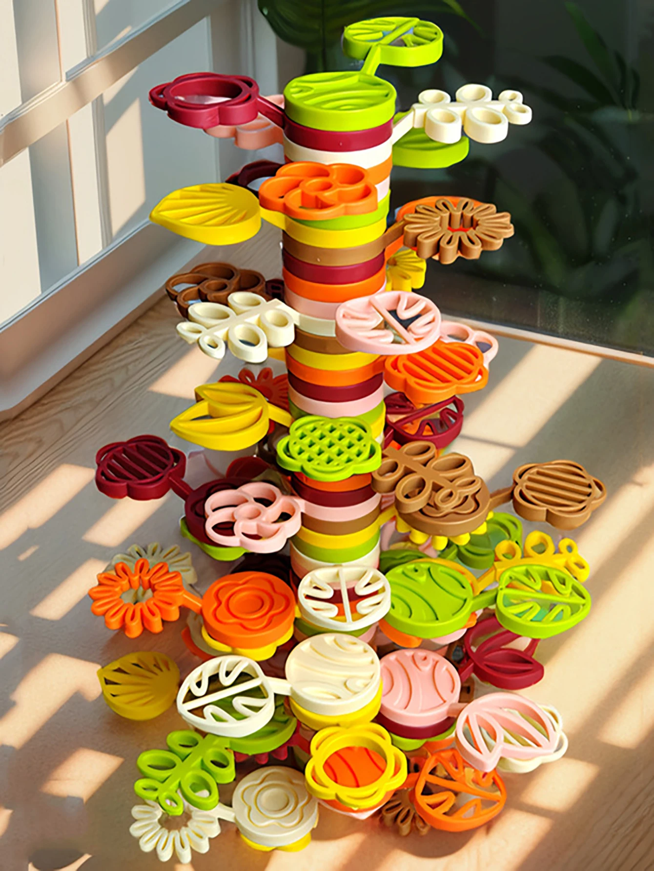 Stack Rainbow flower Tree Stack Blocks สําหรับชุดทําสวนที่มีสีสัน เกมสมดุล ของเล่น เกมก่อนวัยเรียน อาคารการศึกษาและของเล่น