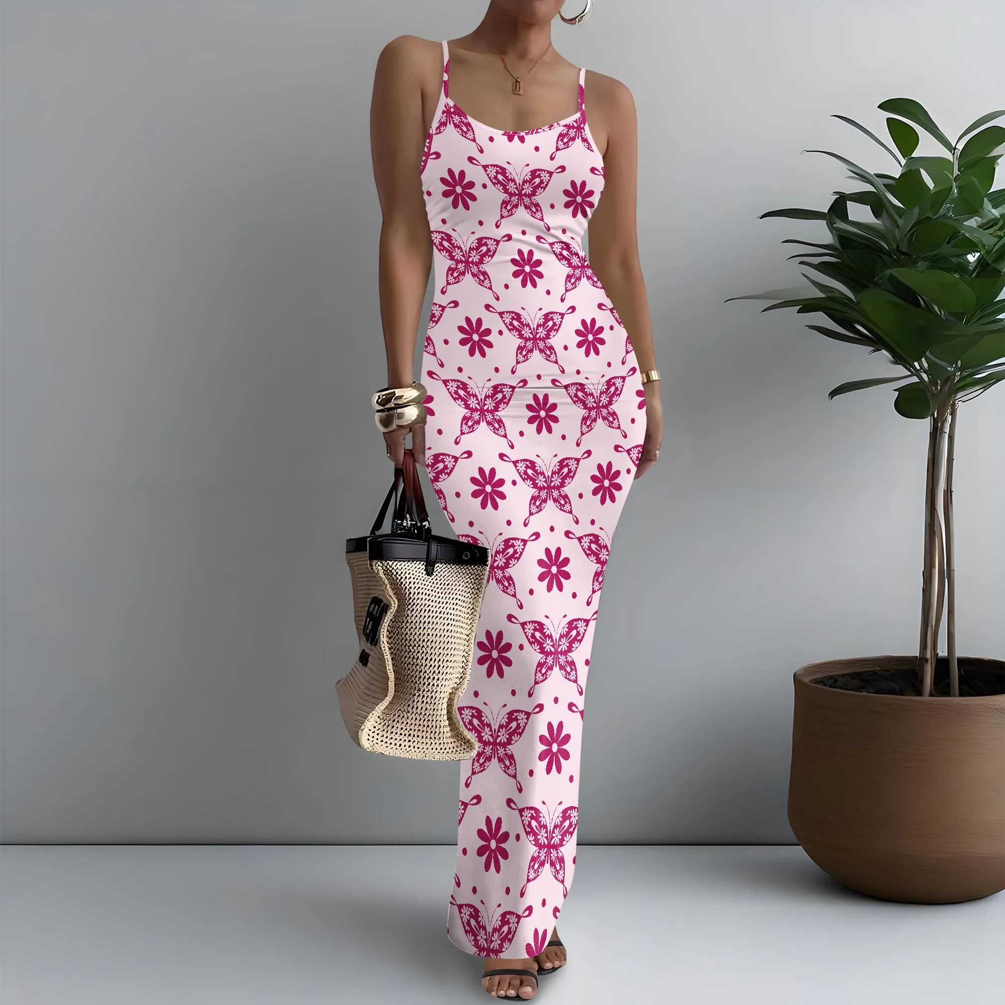 

Women's Spaghetti Strap Maxi Dress Y2K Butterfly Print Vibrant XS-3XL