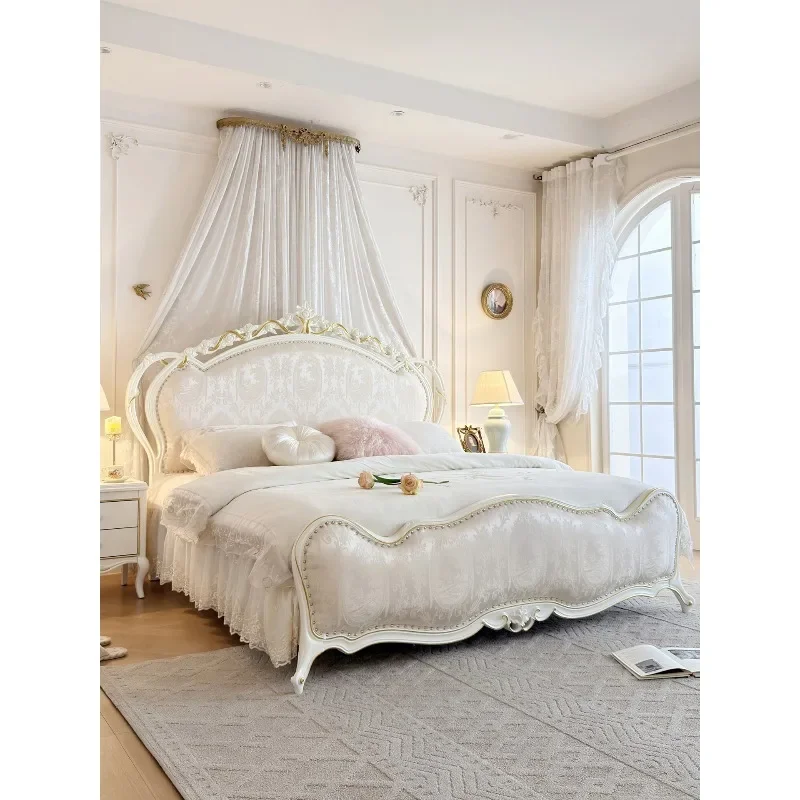 French bed European solid wood bed 1.8 meters master bedroom court style carved double American white 1.5 princess