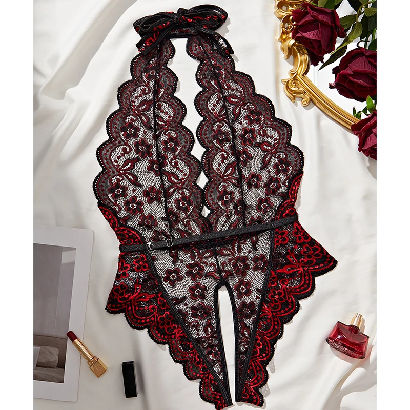 Sexy Backless Women's One-piece Lace Hollowed Out Chest Revealing Underwear See Through Bodysuit Exotic Porn Lingerie Clothing - Image 2