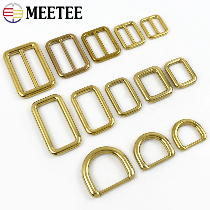 2/4/5Pcs Solid Brass D Ring Adjuster Clasp Tri-Glide Slider Buckles Backpack Strap Webbing Belt Buckle DIY Hardware Accessories