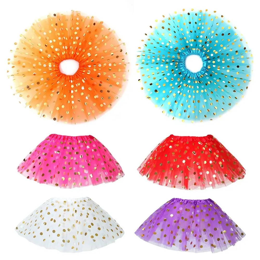 Summer Rainbow Tutu Skirt Tulle Polka Dot Gold Princess Skirt Netting Colorful Dance Pettiskirt Baby