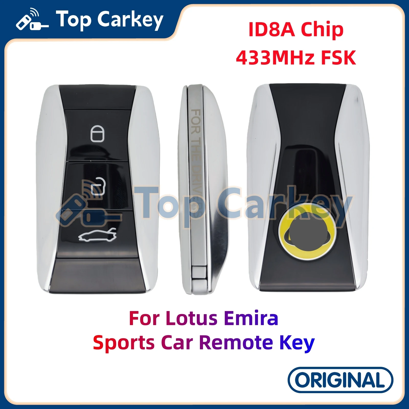 

TopCarkey Original Key Shell and Smart Remote Control ID8A Chip 433MHz for Lotus Emira Sports Car Remote Key