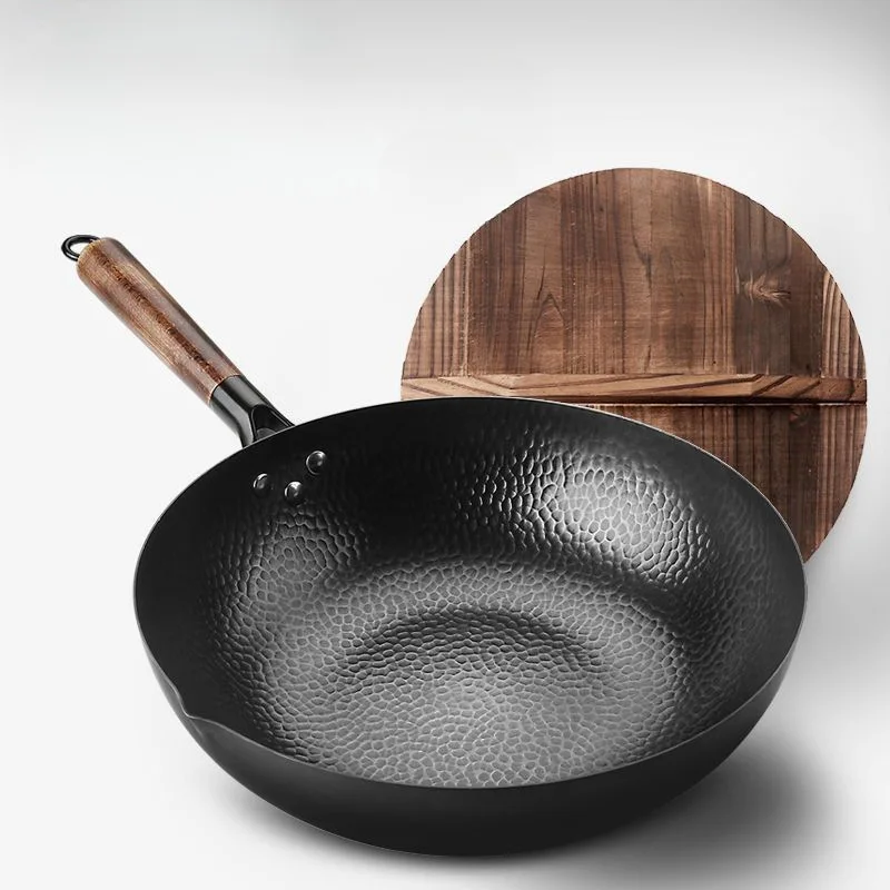 Olla de hierro hecha a mano, sartén forjada, olla de hierro antiadherente, cocina de inducción sin recubrimiento, sartén de fondo plano de gas