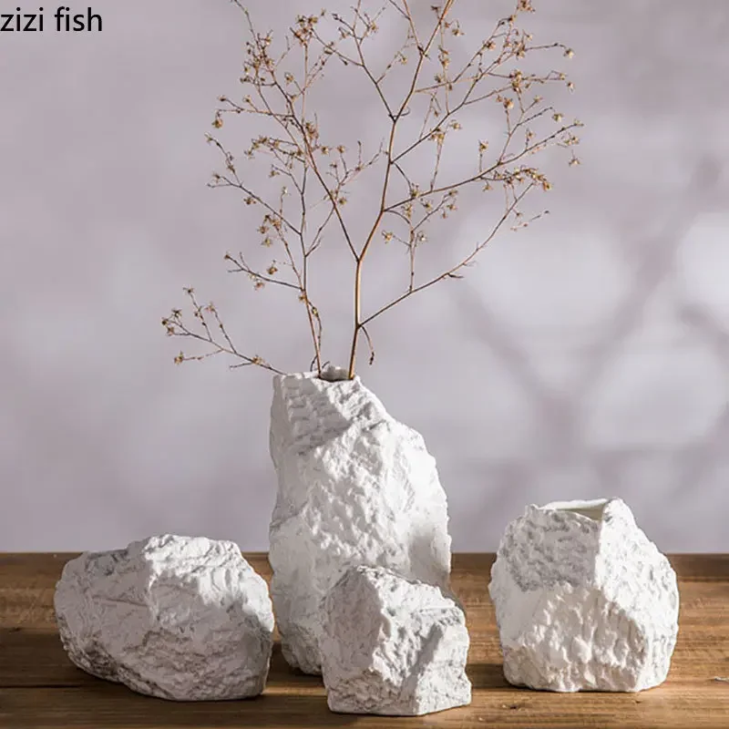 Creative stone-like ceramic vase living room desk decoration flowerpot flower arrangement ornament home decoration accessories