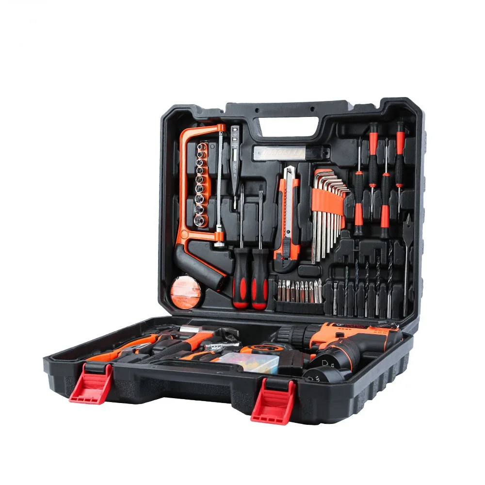 12 multifunctional lithium battery electric drill tool set, household hand tool set, gift repair