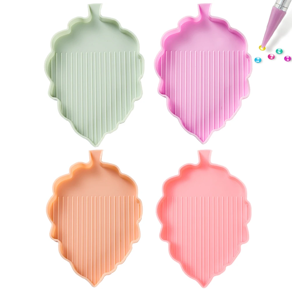 4 Pcs Diamond Art Painting Tray Leaf Rhinestone Plate Storage Container for DIY Craft Painting for Rhinestone Stones Organizer